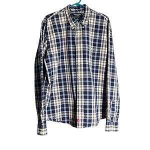 Abercrombie & Fitch Men’s Plaid Button-Up Shirt – Size XL – Navy & White